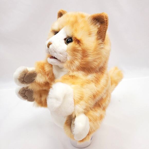 Folkmanis Orange Tabby Cat Kitten Hand Puppet Plush Fluffy Full Body Green Eyes - Picture 3 of 8